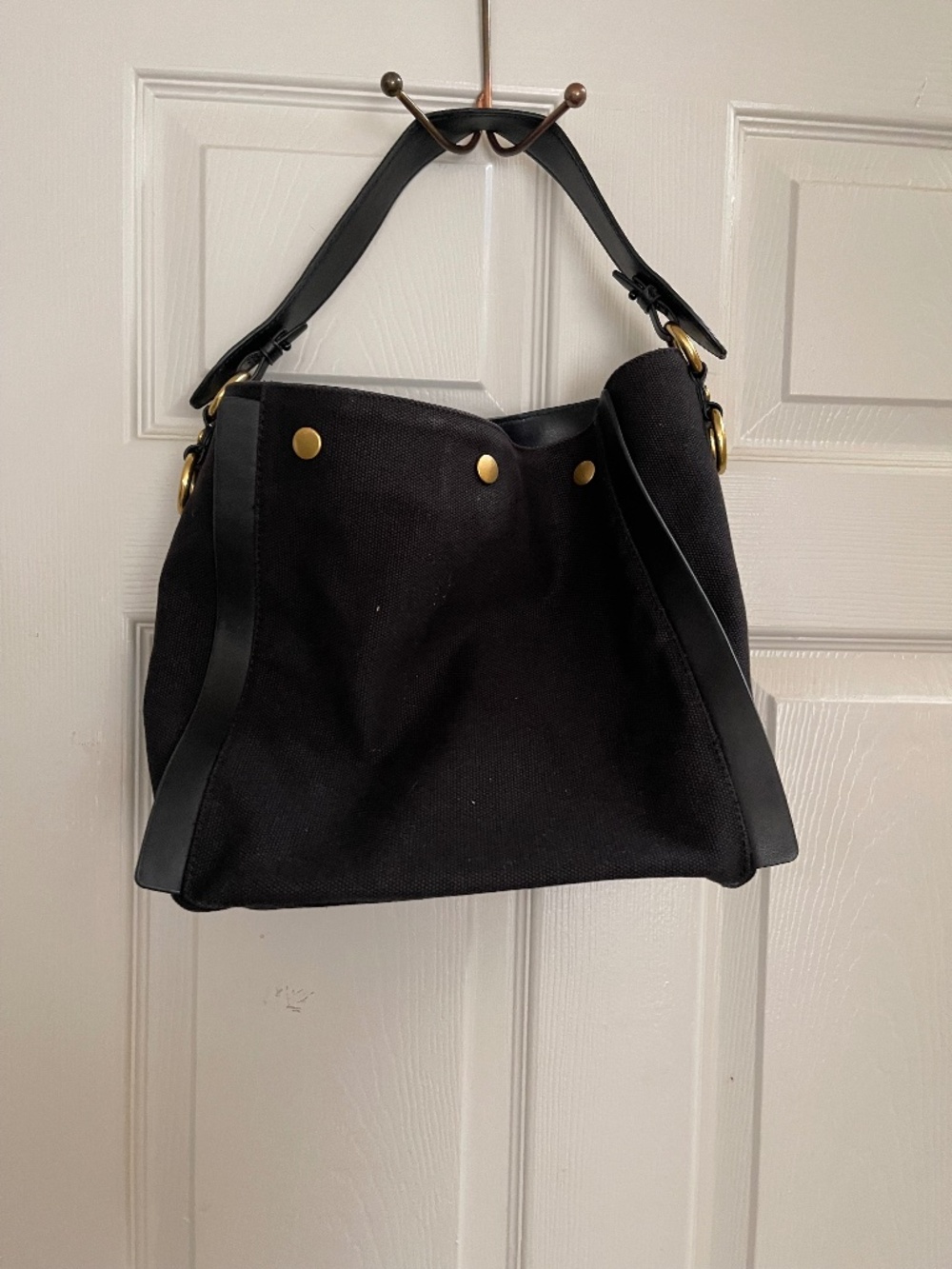 Rebecca Minkoff Black Canvas Shoulder Bag with Gold Hardware